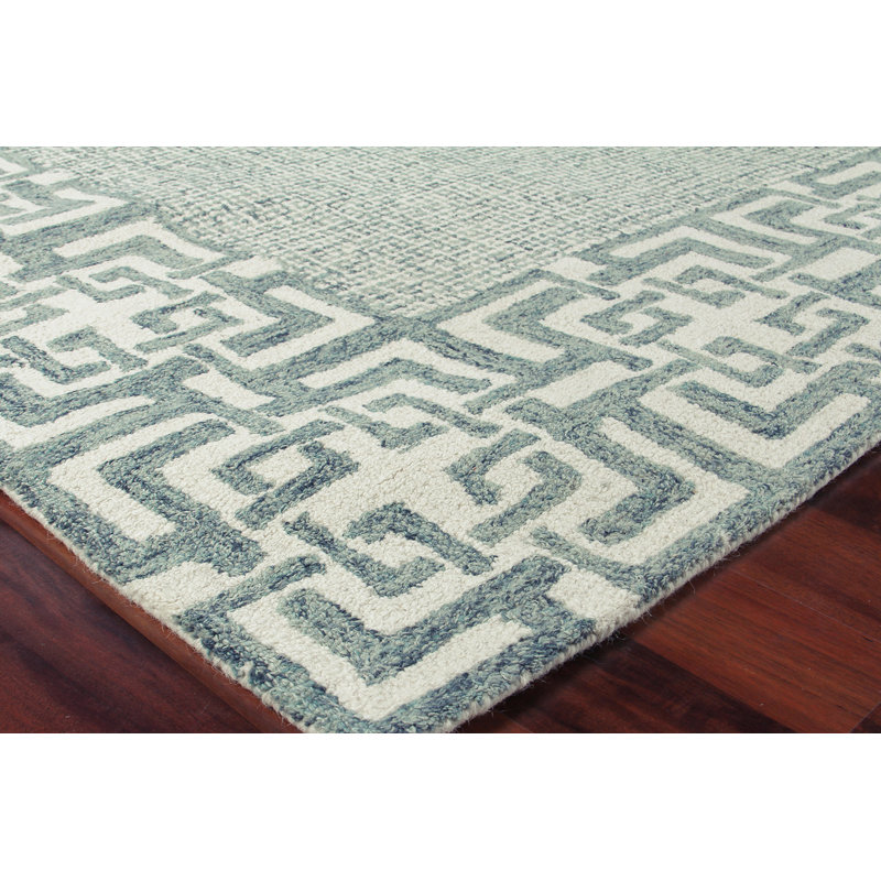 Caprice Oriental Handmade Wool Aqua Area Rug, Rectangle 10' x 14', Aqua/Silver