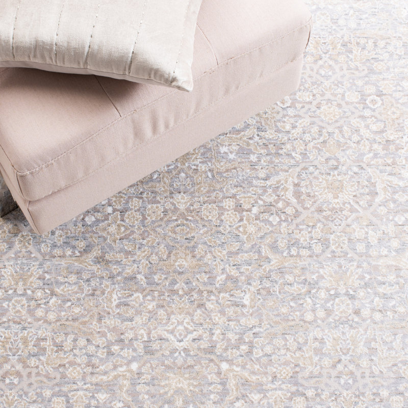 Tapis beige à motif floral Bardella, Carré 6 pi 7 po
