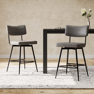 Ensemble de 2 tabourets de comptoir pivotants 26 po, 2 tabourets de comptoir avec structure en fer, coussin éponge, repose-pieds, convient à la cuisine / chambre à coucher / salle à manger