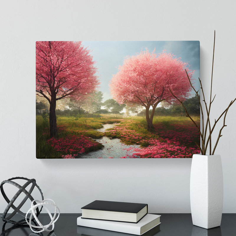 Blissful Cherry Blossom Trees - Wrapped Canvas Painting, 35cm H x 50cm W x 3cm D