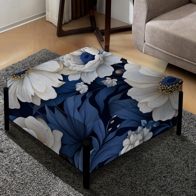 Icy Blue Snowy White Flowers Scenery - Grand repose-pieds carré floral