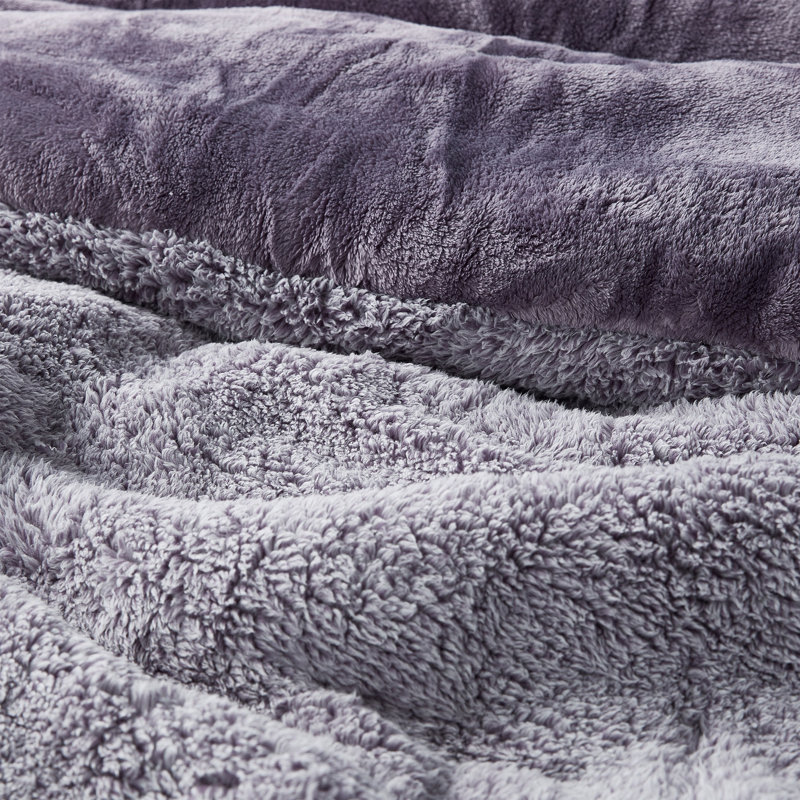Box Stitch Comforter Set, Purple, King Comforter + 2 King Shams