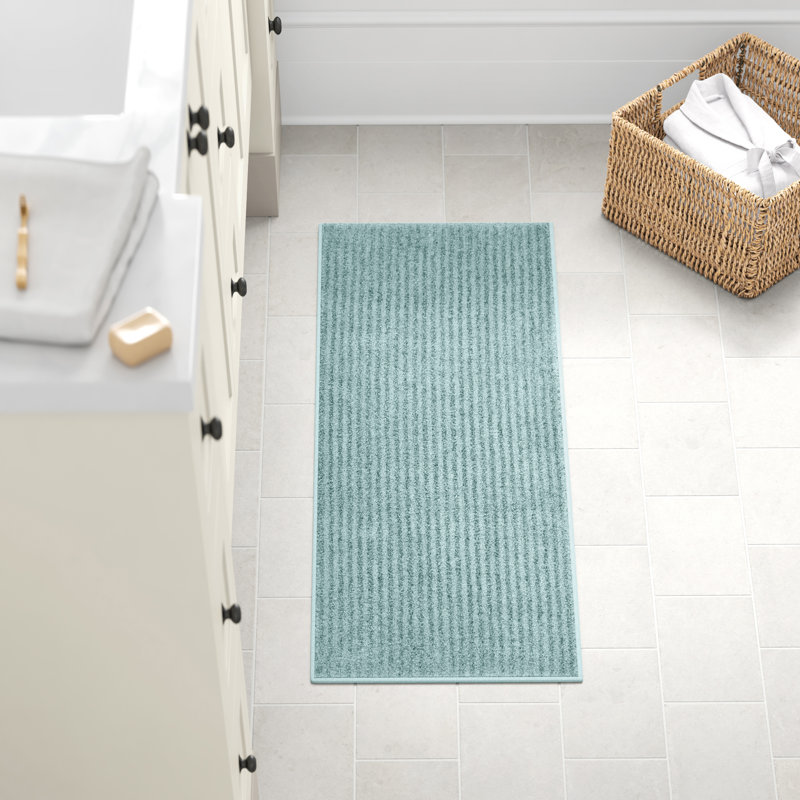 Viridian Nylon Bath Rug with Non-Slip Backing, Runner 22" x 60", Sea Foam