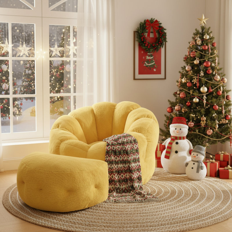 Fauteuil à billes et repose-pieds en fausse fourrure de lapin 46 po Wilder - Siège confortable luxueux