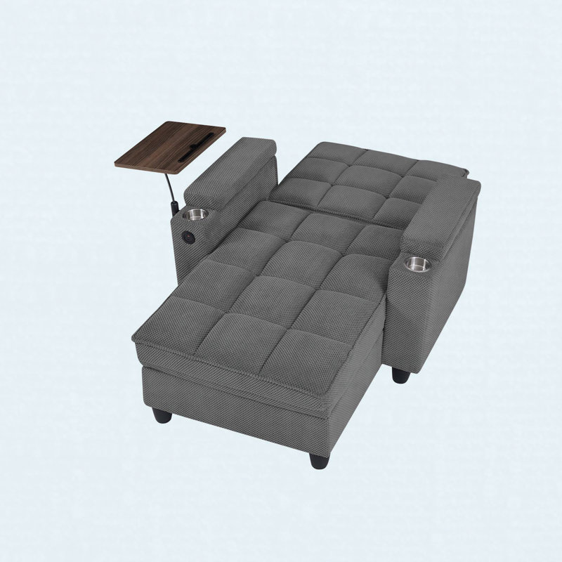 Chaise longue, canapé-lit avec dossier réglable à 6 positions, ports USB, porte-gobelet et table d'appoint pivotante