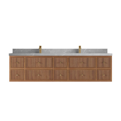 Sonoma Floating Teak 84'' Double Bathroom Vanity with Top