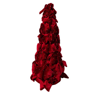 Kurt Adler 15.75" Burgundy Bow Tree With Diamond Gemstones
