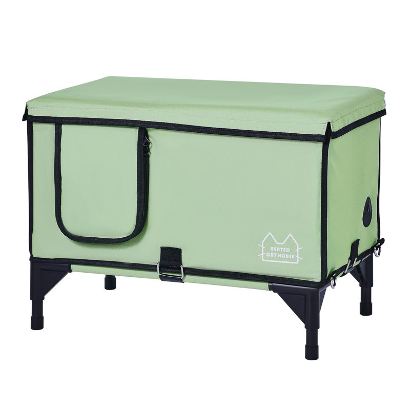 Maison pour chat surélevée cubique avec abri chauffant pour intérieur / extérieur, vert (M)