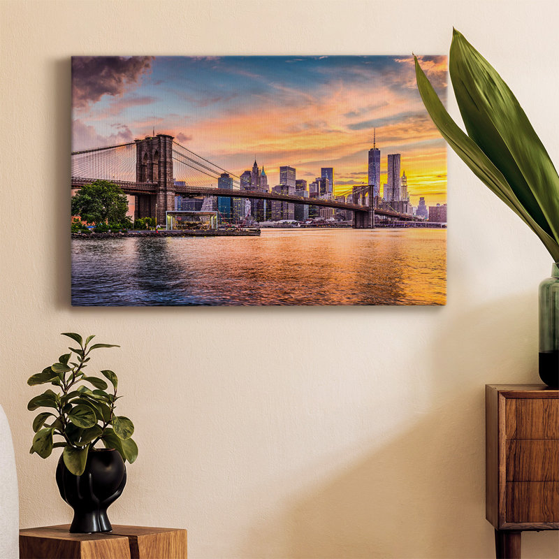 32_New York City Skyline, toile tendue avec châssis - prête à être accrochée, H 12 po x l 18 po x P 1 po
