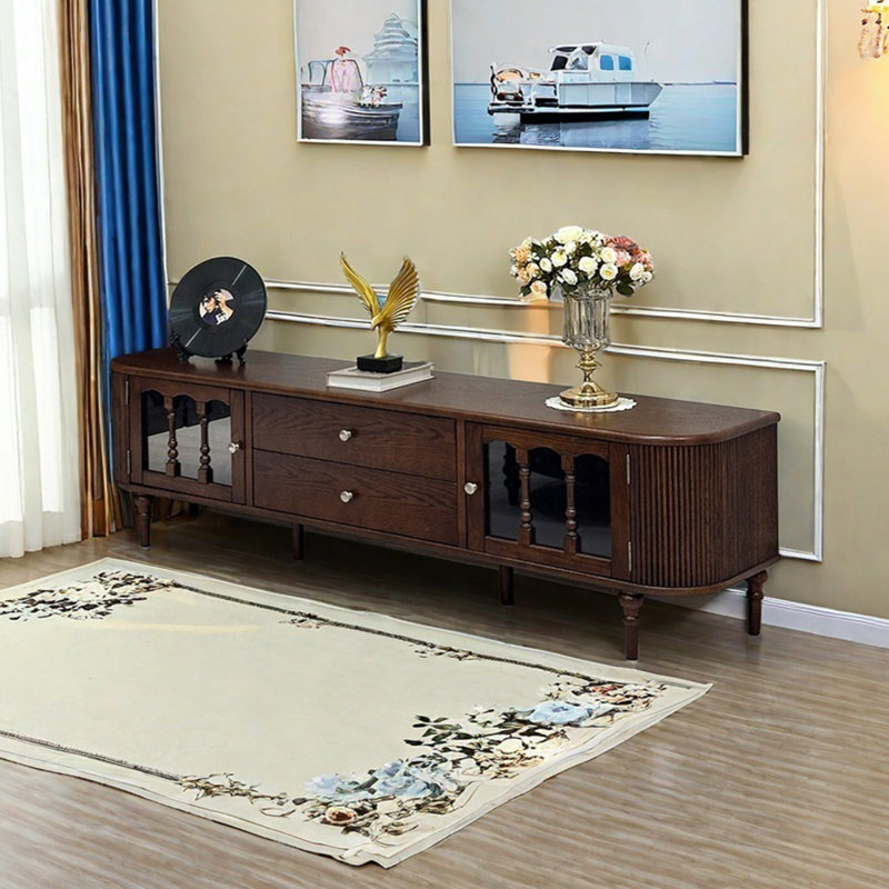 Retro Solid Wood TV Stand Red Oak Arches, 78.74" W