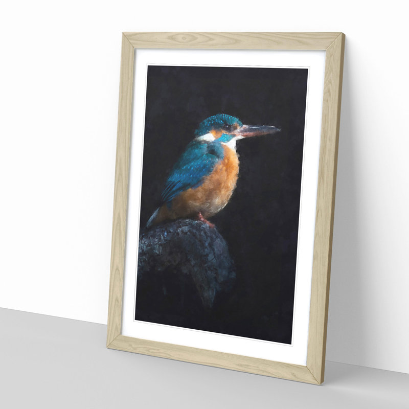 Kingfisher Bird - Picture Frame Painting Print, Oak Framed, 33cm H x 24cm W x 2cm D