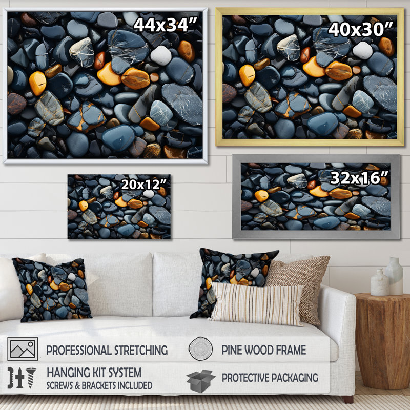 «Rocky Beach», impression sur toile, H 16 po x l 32 po x P 1 po, Cadre simple noir