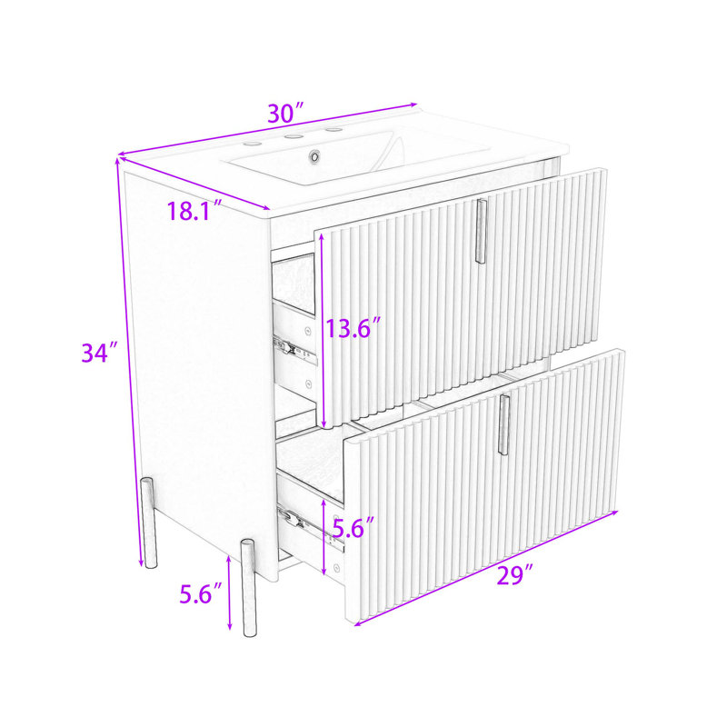 Meuble-lavabo Ã©lÃ©gant avec design cannelÃ© et lavabo, Natural