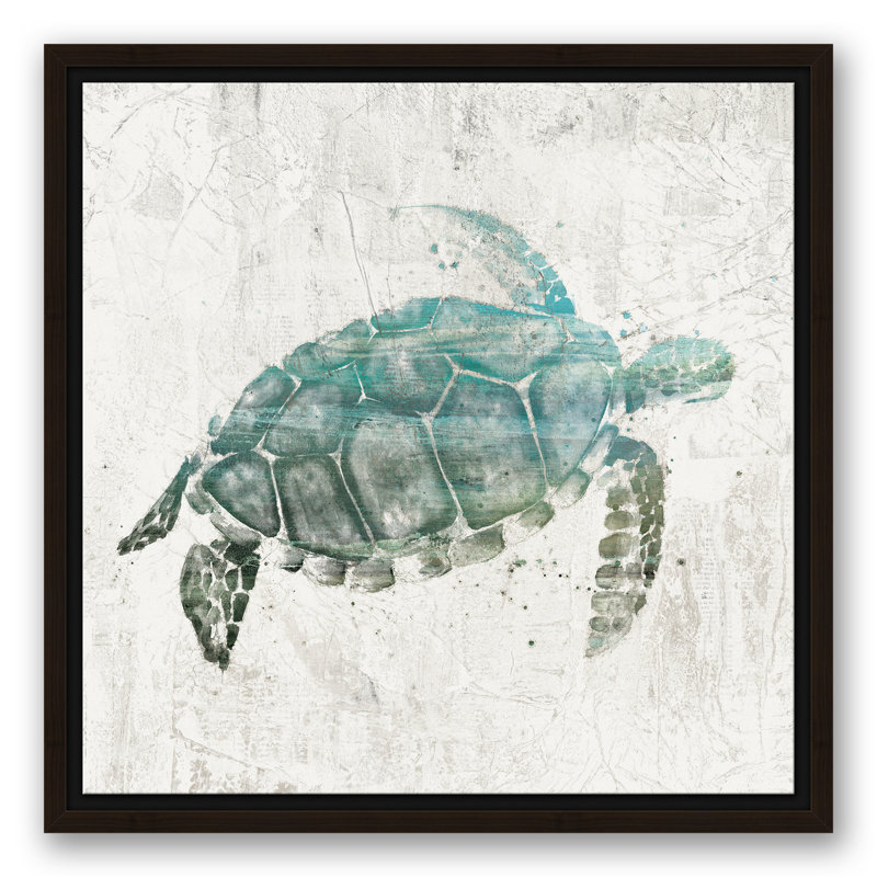 Tortue de mer turquoise - reproduction sur toile, H 12 po x l 12 po, Encadré