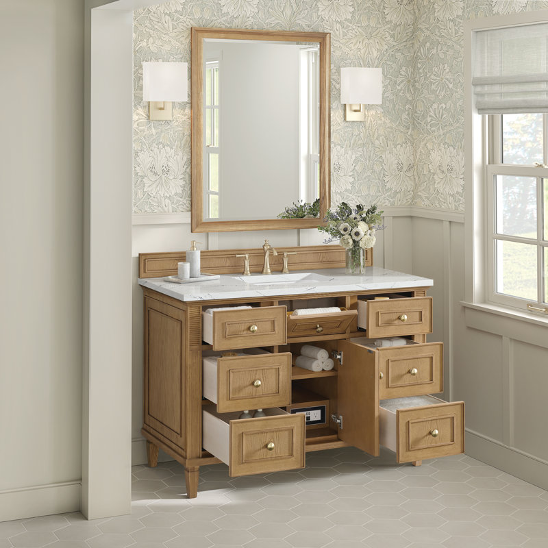 Lorelai 48'' Single Bathroom Vanity with Top, Light Natural Oak, Ethereal Noctis Quartz, 8" Widespread