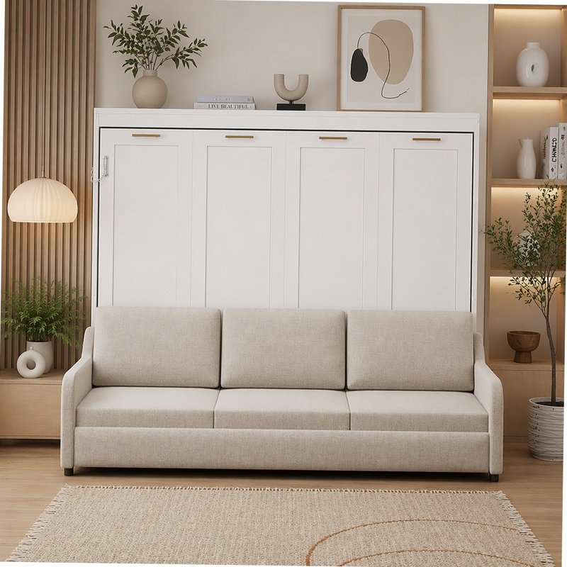 Lit escamotable avec canapé pliant, tablettes de rangement intégrées et éclairage DEL Murphy, Grand lit