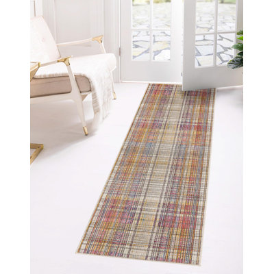 Tapis bleu / mauve / jaune à motif écossais Sease