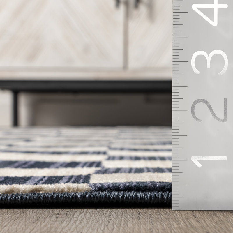 Tapis géométrique pour le salon, la chambre à coucher, la cuisine, la marine / ivoire Dominique