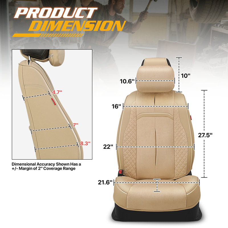 Front Row Seat Covers Universal Waterproof Polyester For Cars Suvs Trucks Airbag Compatibility​​, Beige