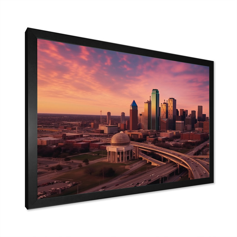 Dallas Perspectives I - Dallas, art mural, H 24 po x l 32 po x P 1 po, Cadre photo noir