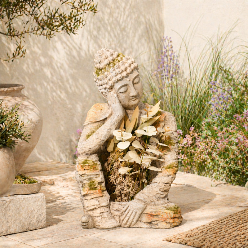 Jardin d'extérieur dormant, statue de Bouddha, sculpture, oxyde de magnésium, pot de fleur, décoration