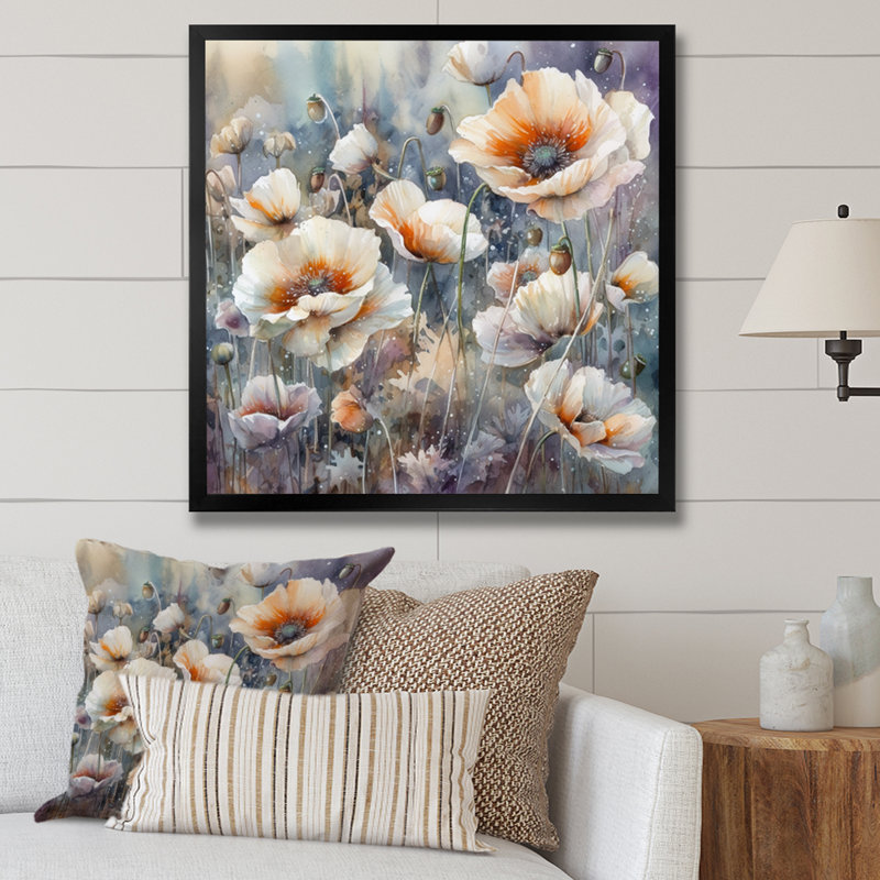 Orange Pivoines en fleurs I, reproduction d'art sur toile, H 16 po x l 16 po x P 1 po, Cadre photo noir