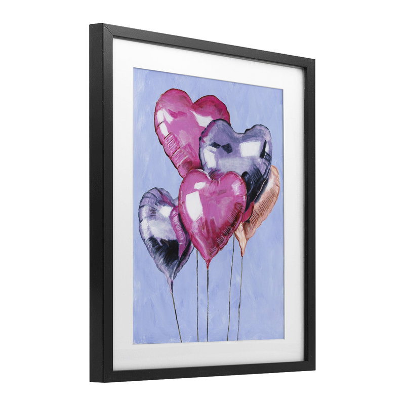 «Heart Ballons Celebration», reproduction encadrée sous verre, conception de Michael Willett, Cadre noir minuit