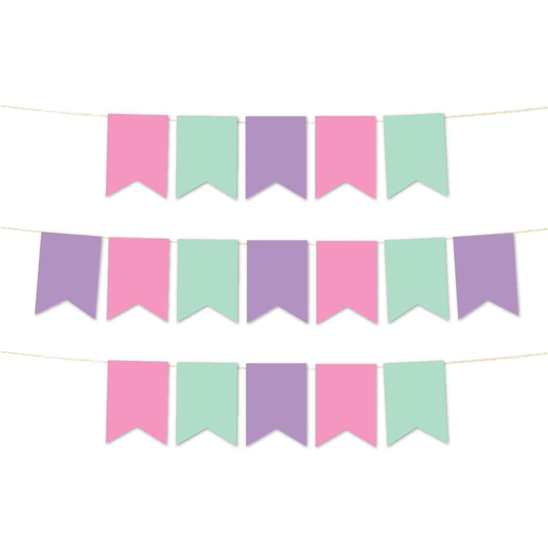 Bannière Koyal Wholesale, rose, vert menthe, lavande, 24 pièces, 12 pi, licorne, Rose / vert menthe / lavande