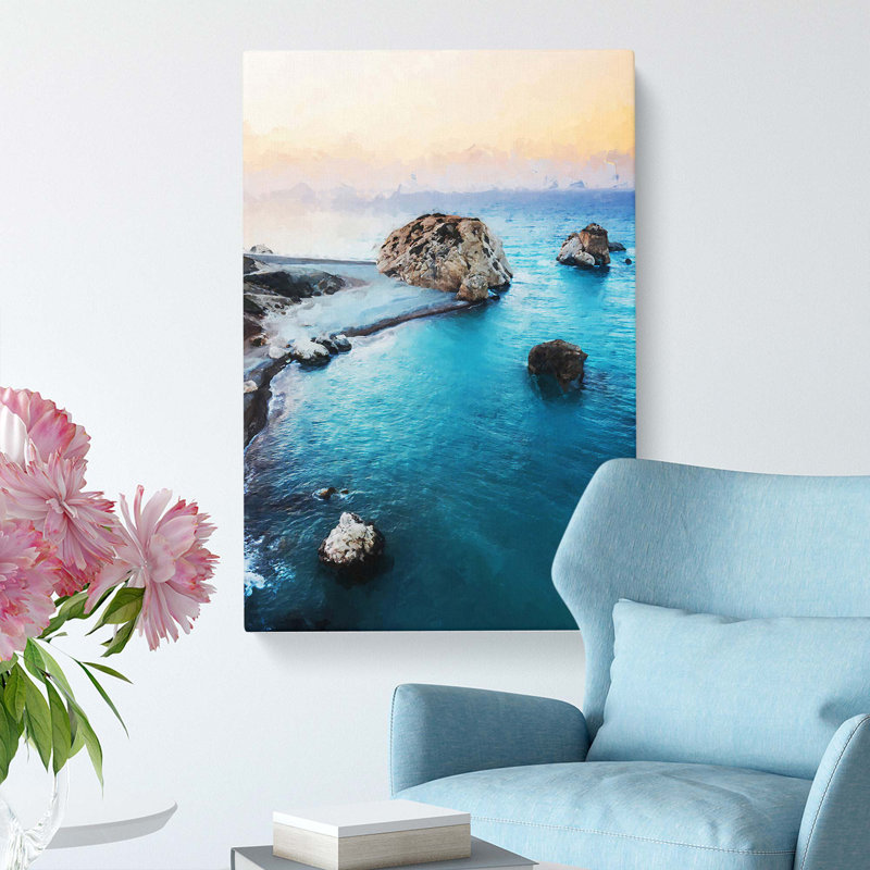 The Rock Of Aphrodite Beach In Cyprus - Single Picture Frame Painting on Canvas, 50cm H x 35cm W x 3cm D, Wrapped Canvas