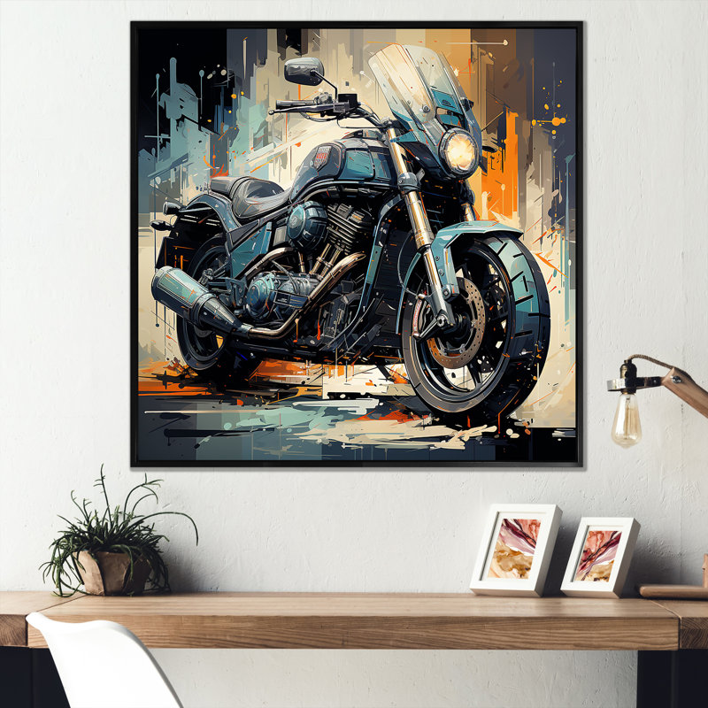 «Blue Chopper Bike Matrix» sur toile, H 16 po x l 16 po x P 1 po, Cadre flottant noir