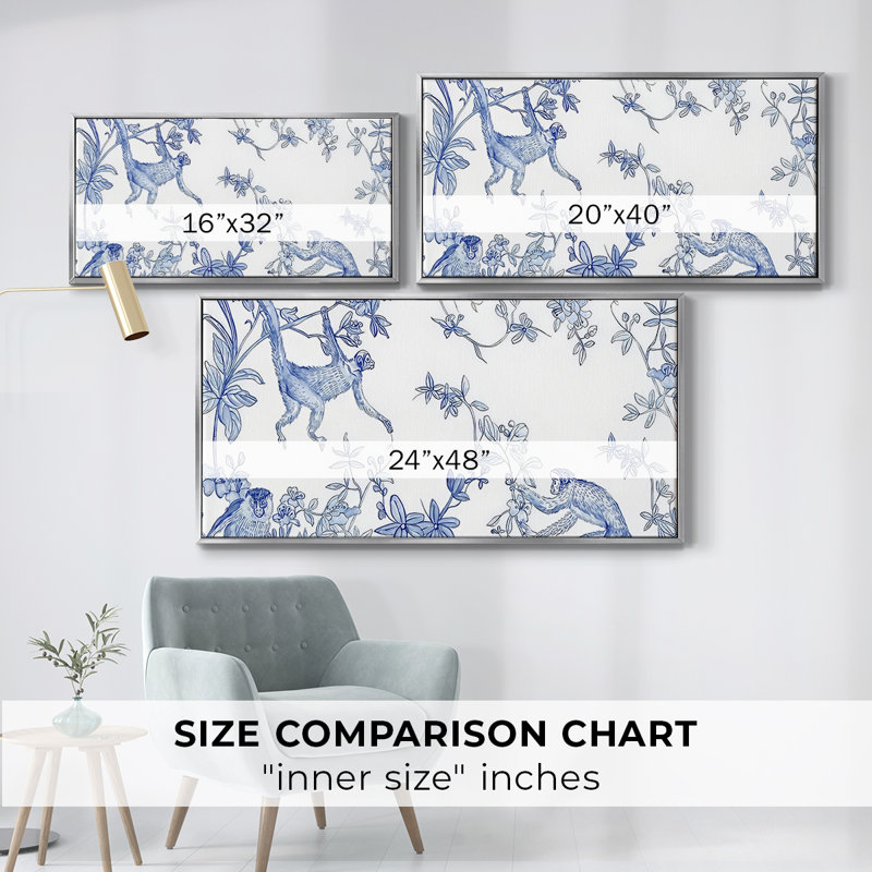 «Blue Monkey Land Toile II», toile tendue avec châssis, prête à accrocher, H 21 po x l 41 po, Argent argent