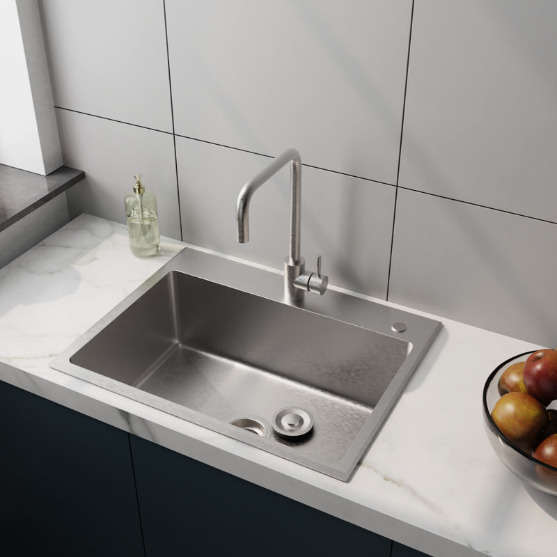 Évier 24 po argent brossé avec robinet en acier inoxydable robuste et tête de drain pour la lessive - 1,5 gallon par minute