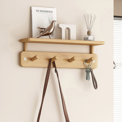 4 Hooks Wall Coat Hook Rack With Floating Shelf For Bedroom, Living Room, Kitchen