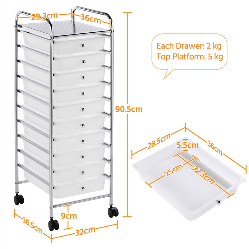 90.5cm H x 36.5cm W Utility Cart with Wheels, White