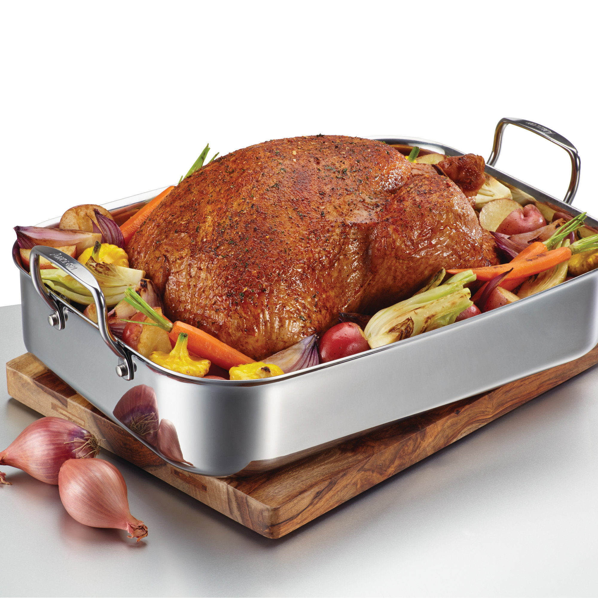 Anolon Tri-Ply Clad Stainless Steel 17-inch x 12.5-inch Rectangular Roaster with Nonstick Rack