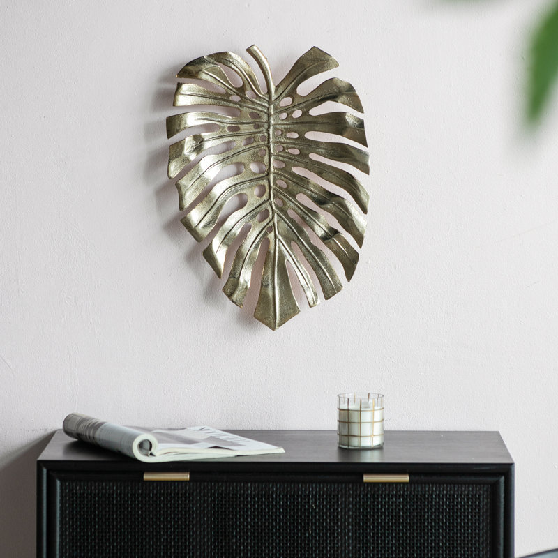 Décoration murale bol suspendu à feuilles, H 1,4 po x l 13,4 po x P 18,9 po