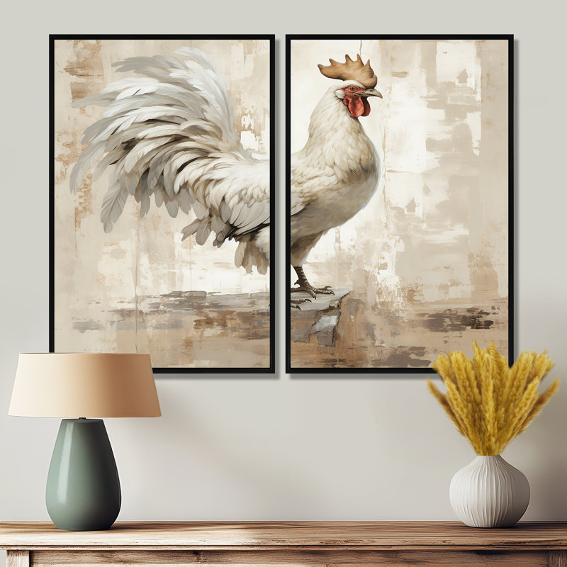 Rustic Rooster Wooden Peck II - Red, reproduction d'art moderne sur toile, Noir, H 36 po x l 48 po