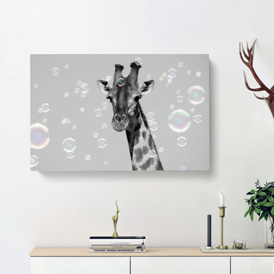 Giraffe Through The Bubbles - Wrapped Canvas