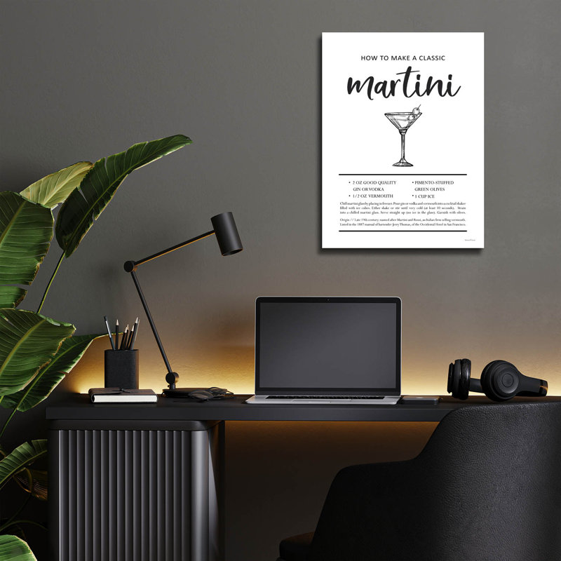  «Martini», art mural en verre acrylique à lettres et doublé, 12 po x 16 po