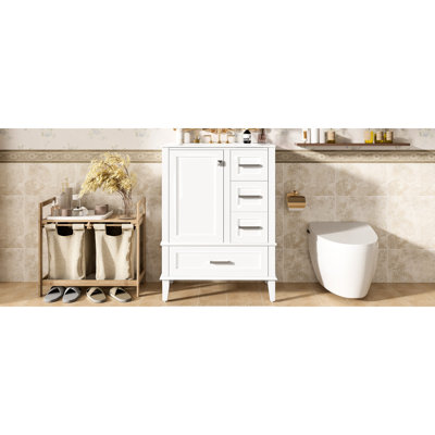 24.8-Inch Bathroom Vanity Featuring A Wood Frame, Soft-Close Door, And Ceramic Sink For Long-Lasting Use With Sink, Wide Drawer Easy Sorting, Hinges Quiet Operation