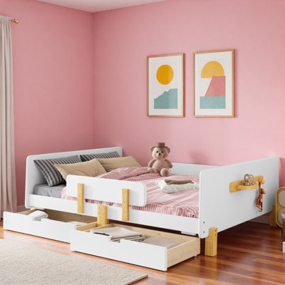 Platform Bed With Storage Drawers, Guardrail, Small Shelf And Hooks