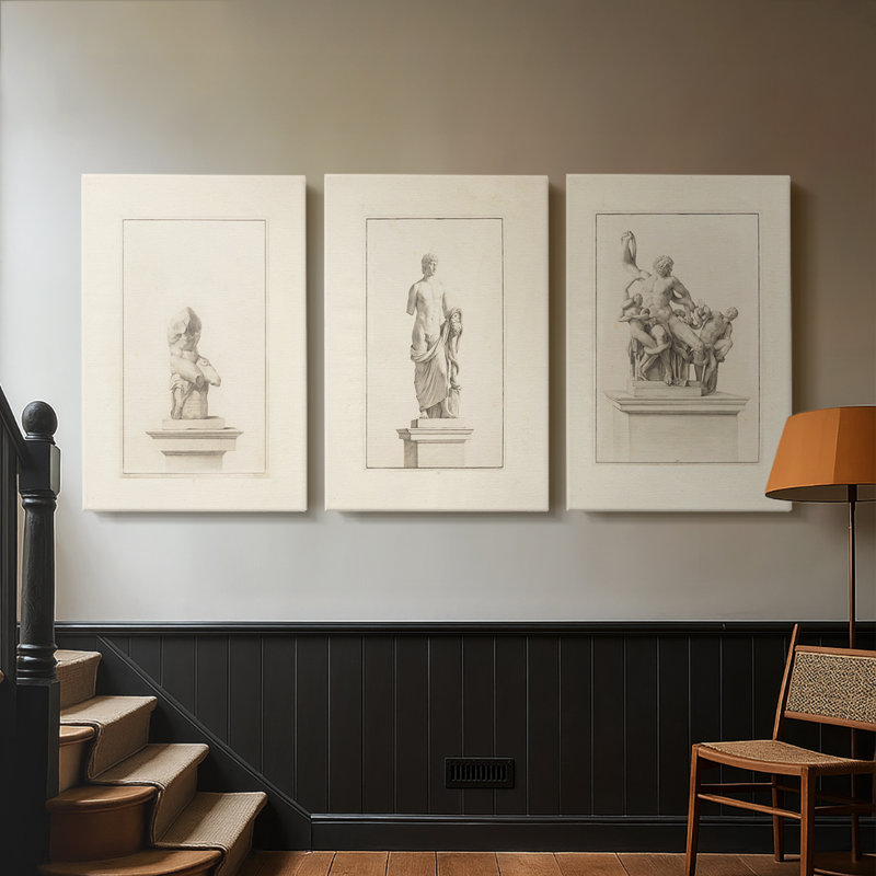 Croquis rétro CV III - Toile tendue avec châssis sur mesure - 3 pièces, H 18 po x l 36 po