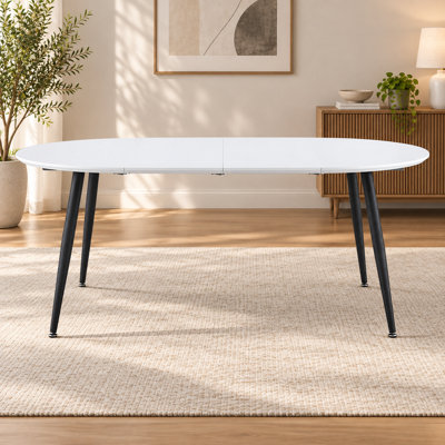 White MDF Extendable Dining Table with Black Metal Legs