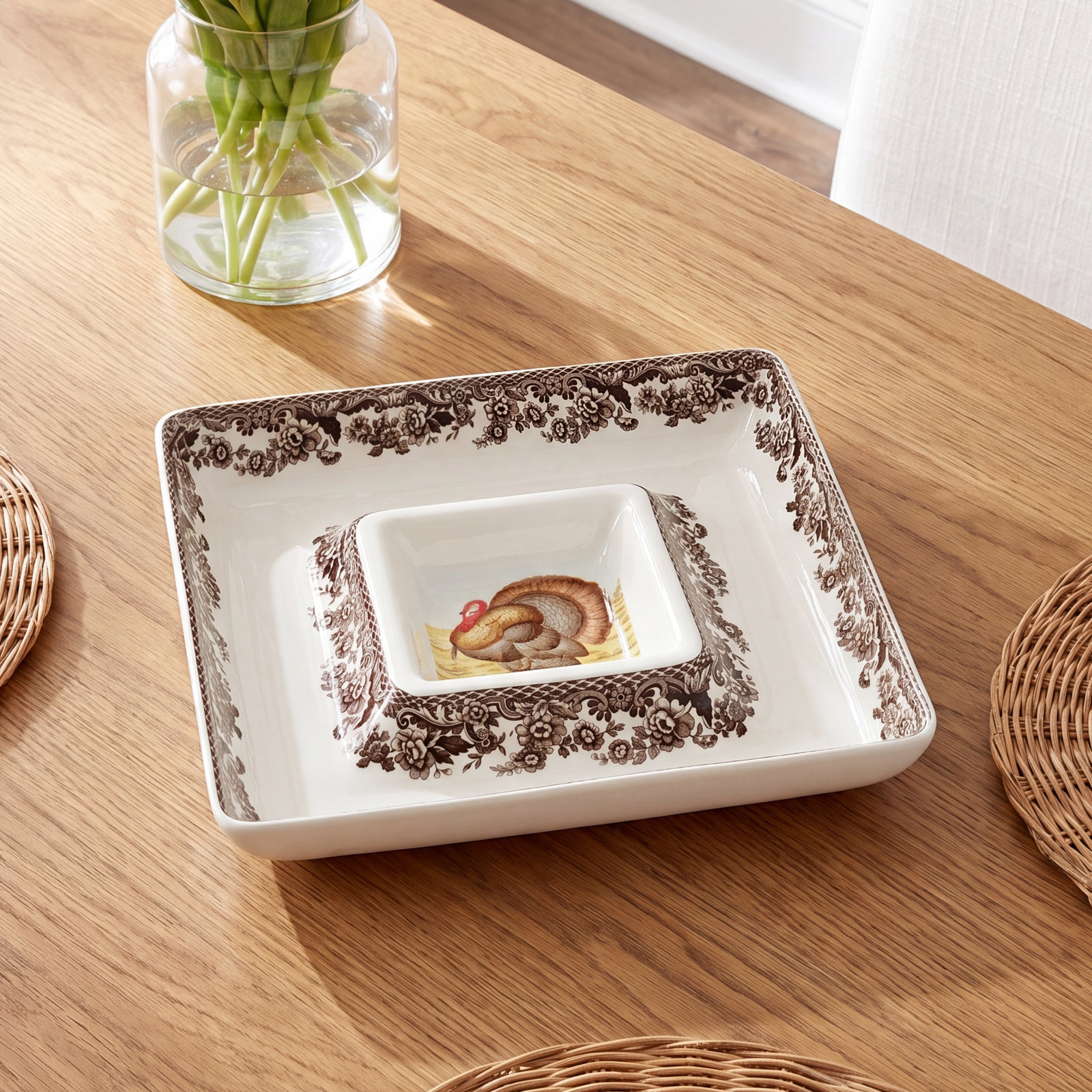 Spode Woodland Turkey Chips and Dip Platter