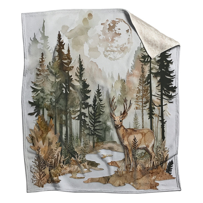 Cerfs dans des couvertures de paysage forestier, L 50 po x H 60 po