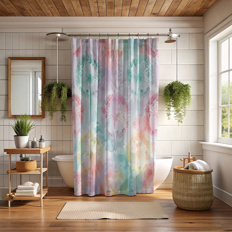 Dreamy Dandelion Motifs - Rideau de douche standard 1 pièce, H 74 po x l 71 po