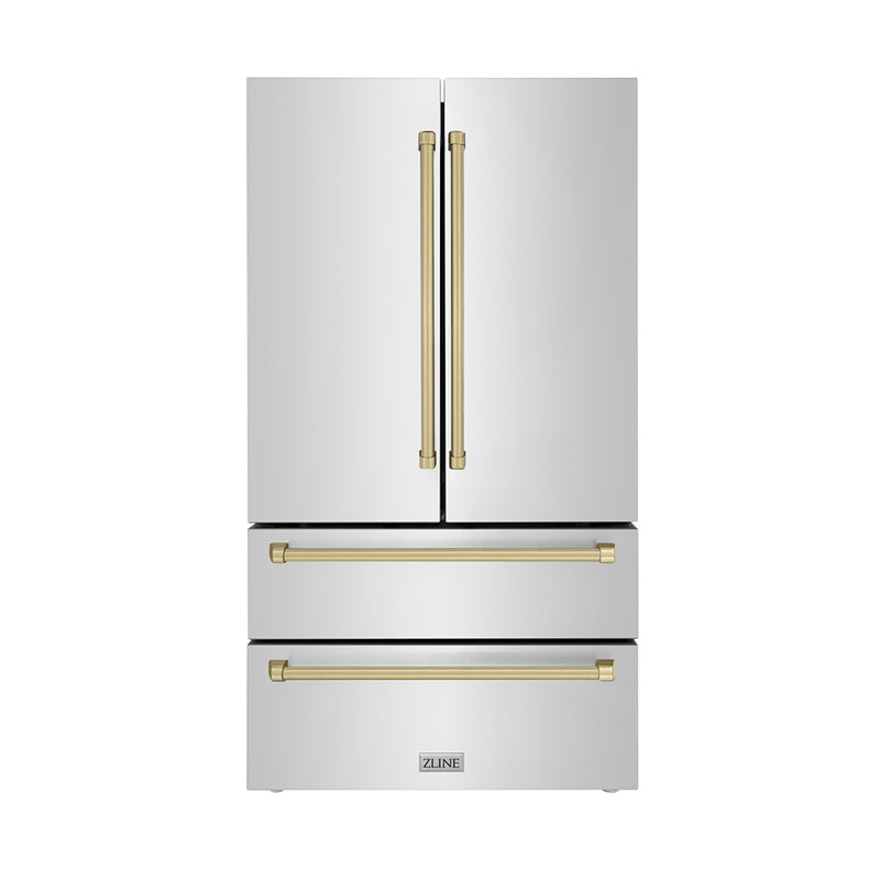 ZLINE 36" Autograph Edition 22.5 cu. ft Freestanding French Door Refrigerator with Ice Maker in Fingerprint, Champagne Bronze