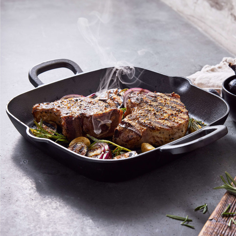 Black Cast Iron 11" Square Grill Pan with Helper Handles