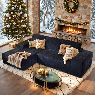 Oversize 114.57" Lux Radiant Tufted Modular Sectional Sofa – Luminous & Shimmering Fabric, Cloud-like Comfort, No Assembly, Floor Sofa