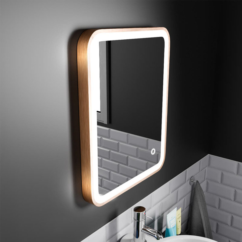 Rectangle LED Bathroom Mirror Fog Free Touch Sensor, 39 cm H x 50 cm W, Brushed Copper